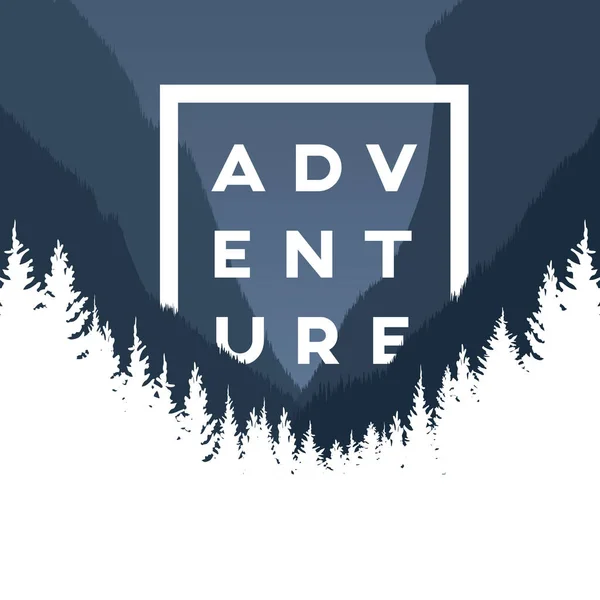 Concept d'illustration vectorielle aventure avec fond de forêt et de vallée de montagne . — Image vectorielle