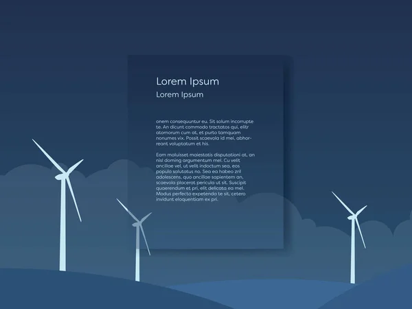 Wind farm vektorillustration med plats för din text eller presentation. Rena alternativa förnybar energikoncept. — Stock vektor