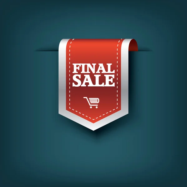 Final sale red ribbon vector tag icon for product promotion and shopping. Bookmark 3d design with realistic shadows. — Stock Vector