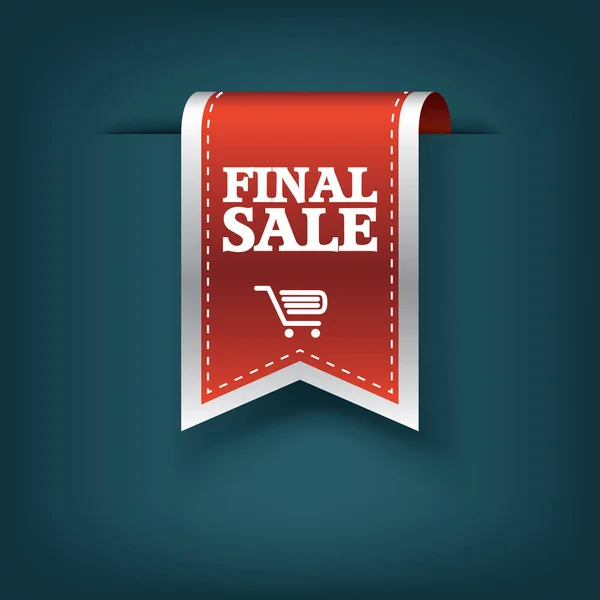 Final sale red ribbon vector tag icon for product promotion and shopping. Bookmark 3d design with realistic shadows. — Stock Vector