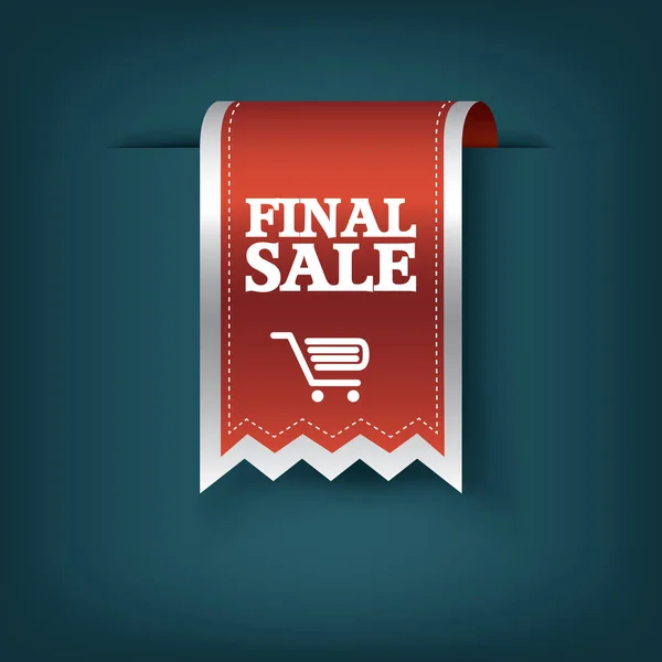 Ícone de tag de vetor de fita vermelha de venda final para promoção de produtos e compras. Bookmark design 3d com sombras realistas . —  Vetores de Stock