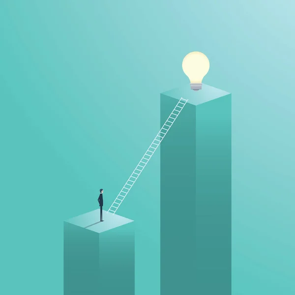 Creatieve oplossing bedrijfsconcept vector met zakenman klimmen op de ladder in een lampje. — Stockvector