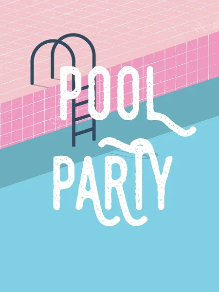 Pool party in summer invitation poster template concept with retro style vector illustration and creative typography. — Stock Vector