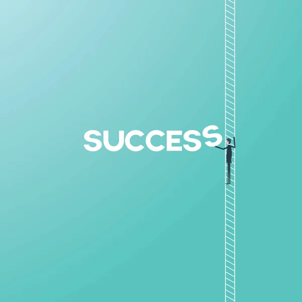 Επιχειρηματική επιτυχία ιδέα με επιχειρηματία αναρρίχησης σκάλας διάνυσμα καρτούν. Σύμβολο ανάπτυξης και επίτευγμα σταδιοδρομίας ή εταιρική Σκάλα. — Διανυσματικό Αρχείο