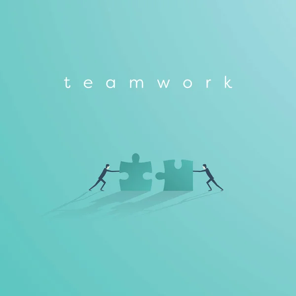 Zakenman duwen puzzel om het te voltooien. Business teamwork concept vector symbool. Idee van samenwerking en samenwerking. — Stockvector