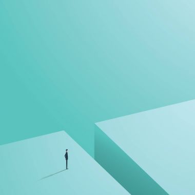 İş meydan kavramı ile işadamı büyük delik hazır yanında duran, çözüm arıyor minimalist tasarım.