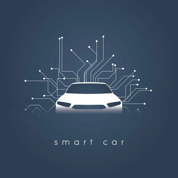 Smart or intelligent car vector concept. Futuristic automotive technology with autonomous driving, driverless cars. — Stock Vector