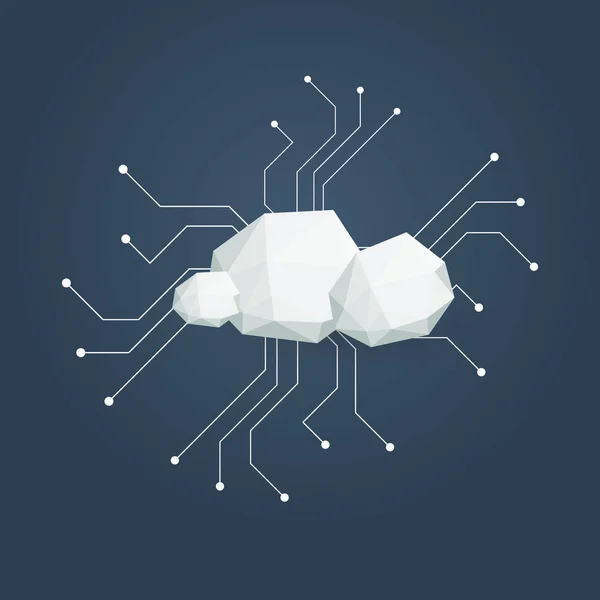 Ilustración del concepto de computación en nube con nubes poli bajas. Infraestructura de almacenamiento de datos . — Vector de stock