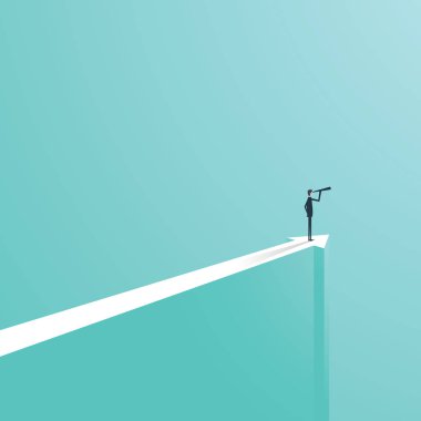 İş işadamı ve teleskop, monoküler vektör simgesi ile vizyon kavram. Sembol liderlik, strateji, misyonu, hedefleri.