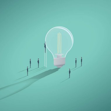 Yaratıcı ekip çalışması iş vektör kavramı ile işadamı bir ampul üzerinde çalışma.