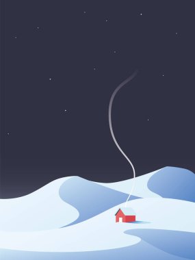 Winter cabin, chalet, house in snowy mountains nature scenery. Symbol of winter relax, retreat. clipart