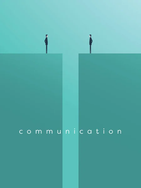 Problemi di comunicazione commerciale o di negoziazione, problemi. Due uomini d'affari icone con divario tra loro . — Vettoriale Stock