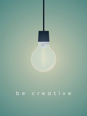 Yaratıcılık iş kavramı vektör gerçekçi 3d ampul ve parlak ışık ile.