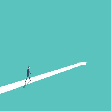 İş stratejisi, planı, karar, yön vektör kavramı ileri başarı ve büyüme yürüyüş işadamı ile.