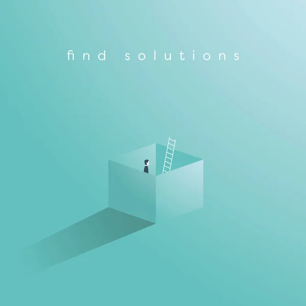 Business vector concept of finding solution by thinking outside the box. Creative problem solving, overcome obstacles, challenges symbol. — Stock Vector