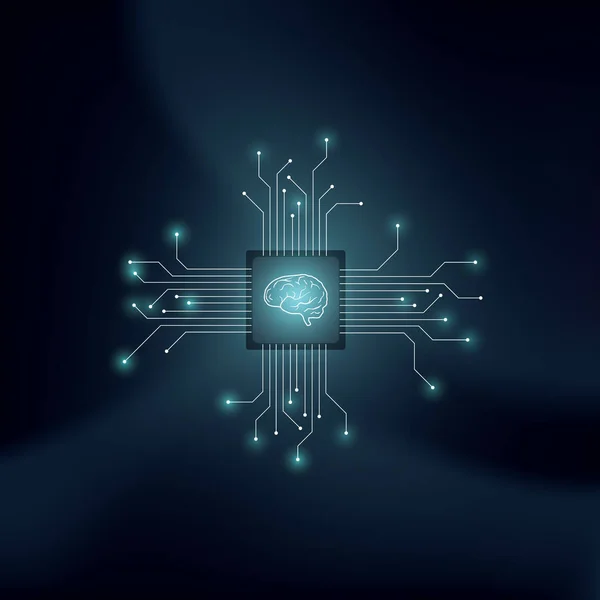 Yapay zeka veya AI vektör kavram insan beynine teknolojik arka plan ile. Öğrenme, sinir ağları, programlama, fütüristik teknoloji kavramı makine sembolü.