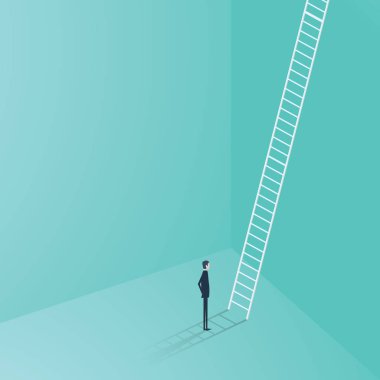 İşadamı ve şirket merdiveni vektör simgesi. Kariyer geliştirme, büyüme, fırsat iş kavramı.