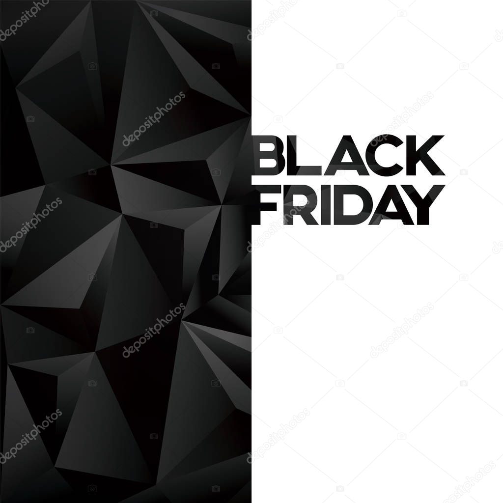 Black friday sale poster or banner vector template with creative cutout typography on polygonal background. Holiday season sale, special offer.