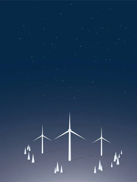 Turbinas eólicas en concepto de vectores nocturnos. Energías renovables alternativas eólicas para mejorar el medio ambiente y la protección de la naturaleza . — Archivo Imágenes Vectoriales