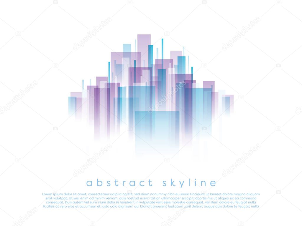 Abstract corporate business cityscape vector background with transparent shapes. Modern urban skyline with geometric shapes.