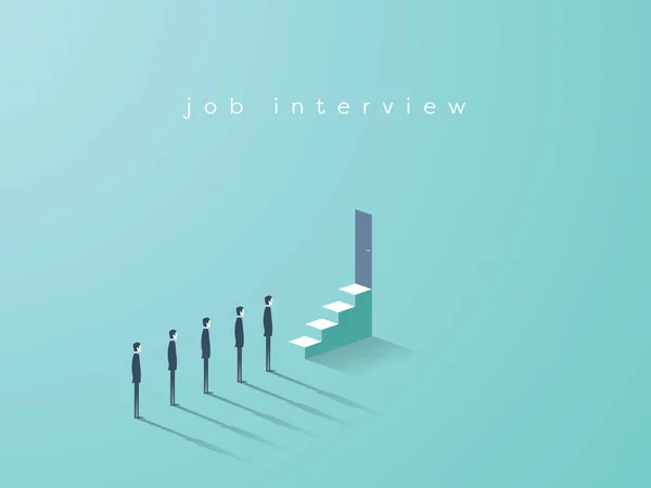 Vector affärsidé rekrytering, anställningsintervju, att anställa. Kandidater stå i kö, väntar på. — Stock vektor