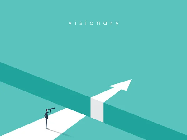 Business visionära vektor conept med affärsmannen tittar med teleskop över klyftan. Business challenge, framtida symbol. — Stock vektor