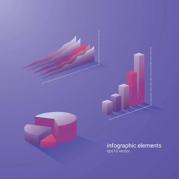 Set of business analysis vector graphs in modern 3d style. Suitable for infographics, reports, presentations. — Stock Vector