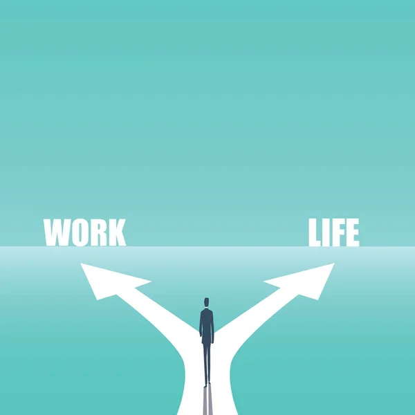 Vida laboral equilibrio negocio concepto vector ilustración. Empresario caminando y tomando decisiones entre su carrera y su vida, familia, tiempo libre . — Archivo Imágenes Vectoriales