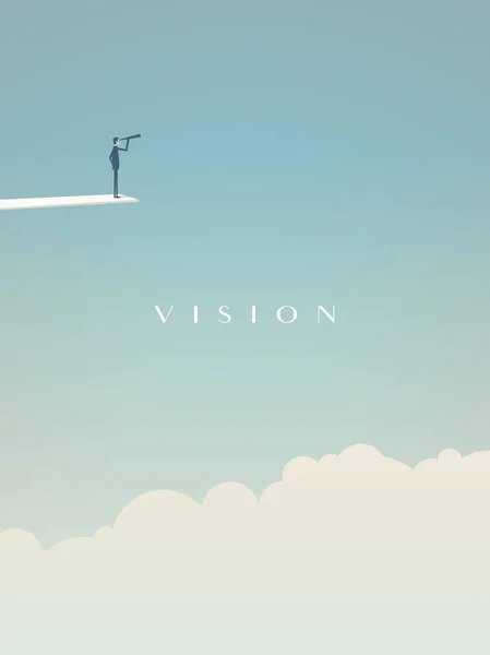 Vision d'entreprise concept vectoriel affiche de motivation avec homme d'affaires sur la planche à sauter regardant vers l'avenir. Symbole de défi, d'opportunité, d'objectifs, de réussite, de leadership . — Image vectorielle