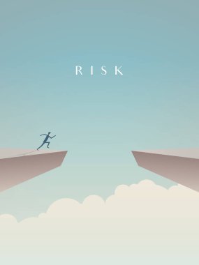 İş risk kavramı vektör boşluğu atlama işadamı ile. Cesaret, başarı, motivasyon, hırs sembolü.