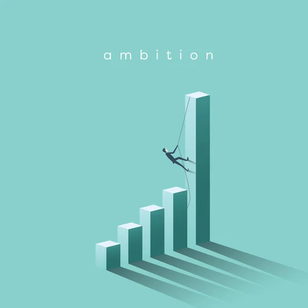 Conceito de vetor de ambição com empresário subindo em colunas de grafos. Sucesso, realização, motivação símbolo de negócio . — Vetor de Stock