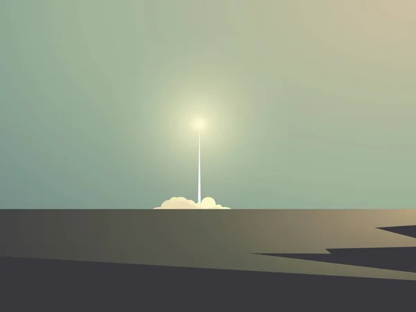 Landschaft Ansicht des Raketenstartvektors Hintergrund. Symbol für Innovation, Weltraumforschung, Entdeckung, Abenteuer. — Stockvektor