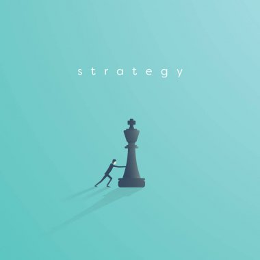 İş stratejisi vektör kavramı ile işadamı satranç oynuyor. Sembol vizyon, rekabet, müzakere, planlama ve meydan okuma.