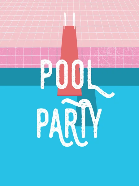 Poster d'invitation de fête de piscine d'été, modèle vectoriel flyer avec fond de piscine vintage et planche à sauter . — Image vectorielle