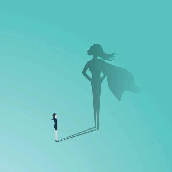 ビジネス女性スーパー ヒーロー ベクトル概念。スーパー ヒーロー影で実業家。自信、リーダーシップ、電源、フェミニズムおよび解放のシンボル. — ストックベクタ