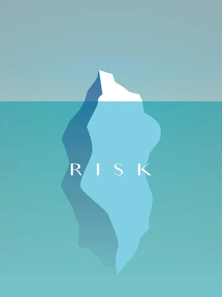 Conceito de vetor de risco comercial com grande iceberg escondido debaixo de água. Símbolo de perigo, cuidado . — Vetor de Stock
