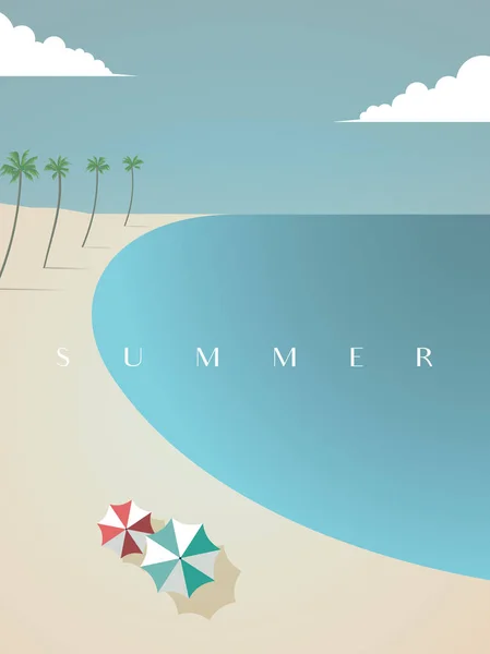 Krásné letní pláž vektorové plakát šablona se slunečníky a palmami. — Stockový vektor