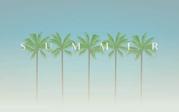 Sommerferienvektorkonzept mit Palmen am Strand und kreativem Typografie-Titel. — Stockvektor