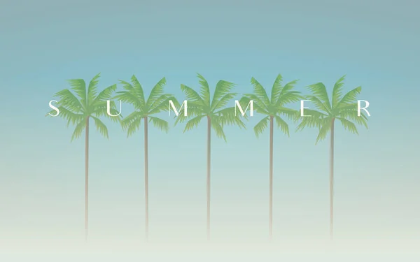 Concepto vectorial de vacaciones de verano con palmeras en la playa y tipografía creativa título . — Vector de stock