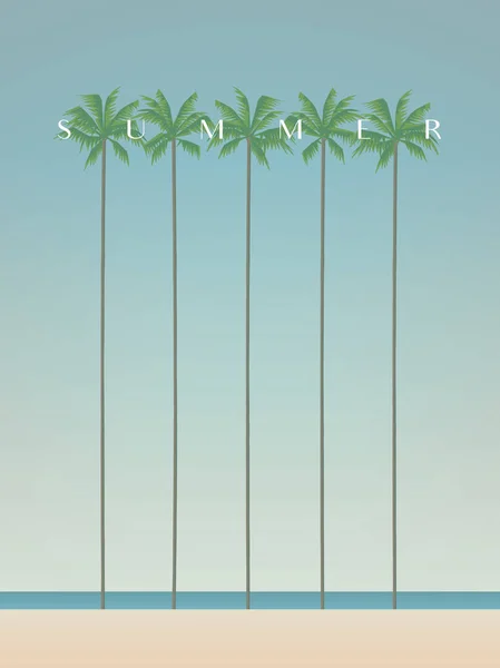 夏日假日矢量概念与棕榈树在海滩和创造性的排版标题. — 图库矢量图片