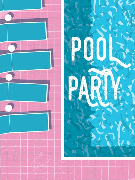 Sommer-Pool-Party Einladungsplakat, Flyer-Vektor-Vorlage mit Vintage-Pool-Hintergrund und Sonnenliegen. — Stockvektor