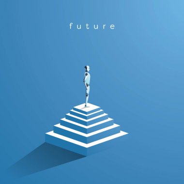 Teknoloji vektör en gelişmiş teknoloji olarak yapay zeka kavramı. AI için insan işçi üstün.