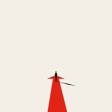 Business strategy, moving forward vector concept with businessman and straight arrow. Symbol of success, ambition.