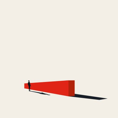 Business obstacle vector concept with businessman standing in front of wall. Symbol of opportunity and challenge.