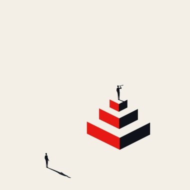 Business leader vector concept with businessman visionary standing on top of pyramid. Leadership and success symbol.