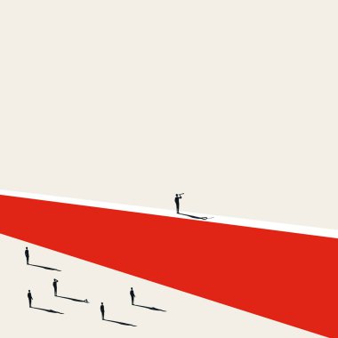 Business leader vector concept with businessman visionary standing on top of wall. Leadership and success symbol.