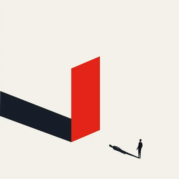 Business obstacle or challenge vector concept with businessman in front of the wall. Symbol of overcoming barriers. — Stok Vektör