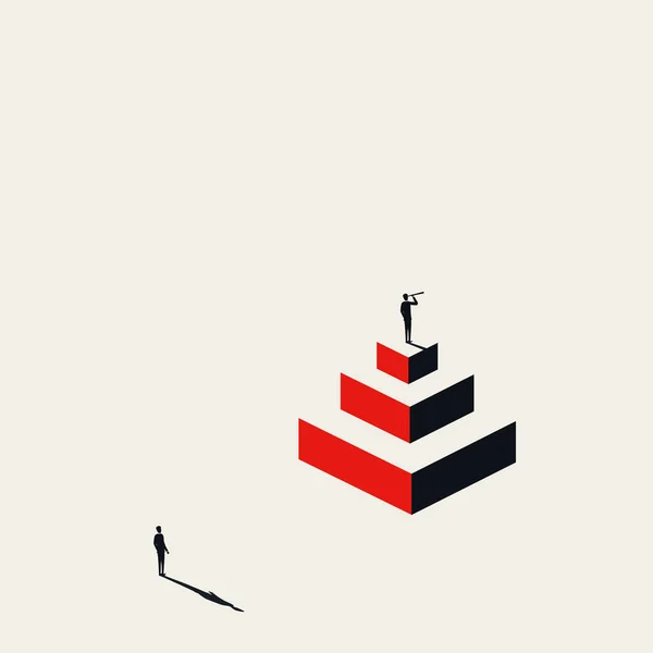 Векторная концепция бизнес-лидера с мечтательным бизнесменом, стоящим на вершине пирамиды. Символ лидерства и успеха . — стоковый вектор