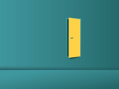 İş sorunu ya da engelli vektör konsepti, duvarda kapı var. Çözüm bulma, engelleri aşma sembolü.