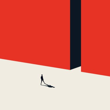 Minimalist sanat tarzında iş fırsatı vektör kavramı. İş adamı kapıdan giriyor. Yeni başlangıcın sembolü, değişim, yeni kariyer, çözüm bulma.